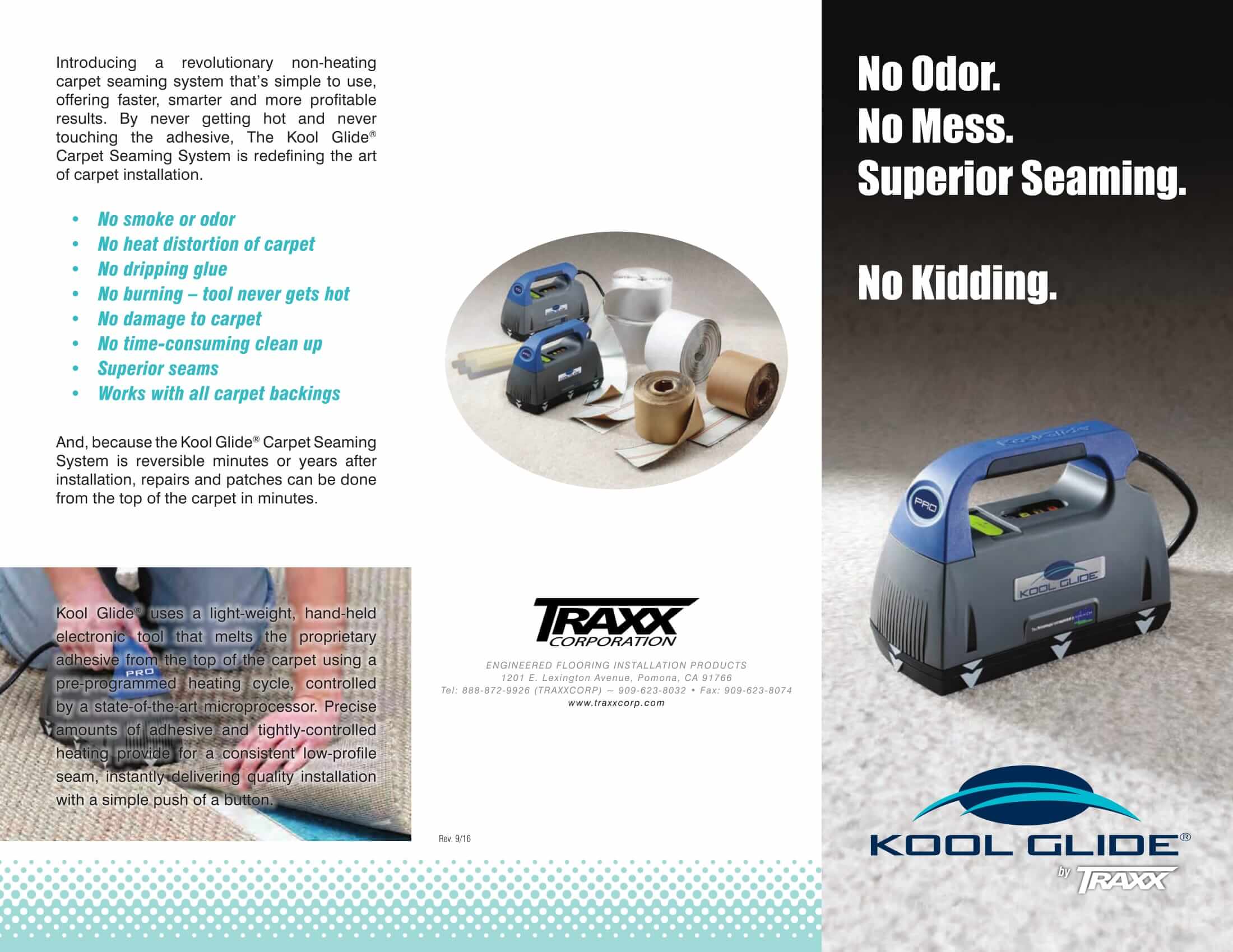 KoolGlide® Pro, a tool that helps you with a superior way to seam carpets over wood, concrete or other hard surfaces.